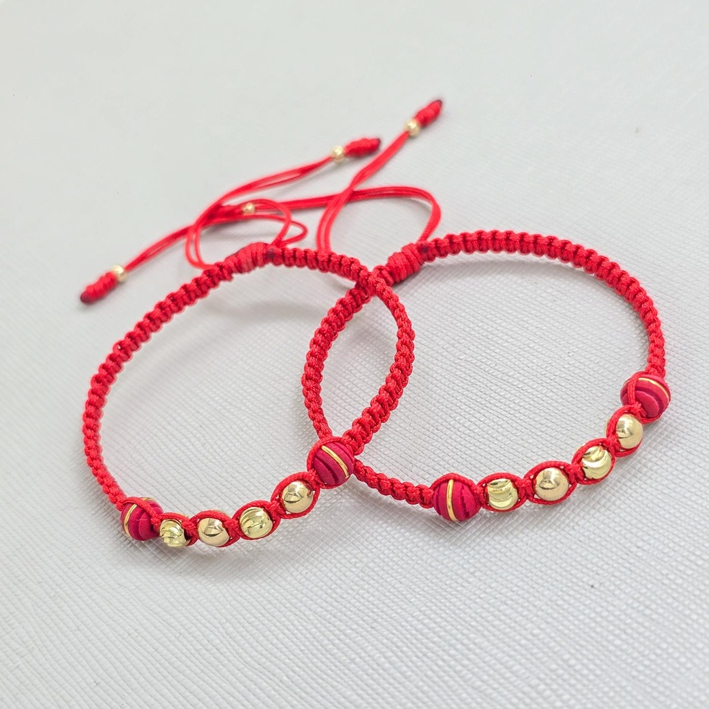 Brazaletes Artesanales en Macramé Oro Laminado 18k (Rojo)